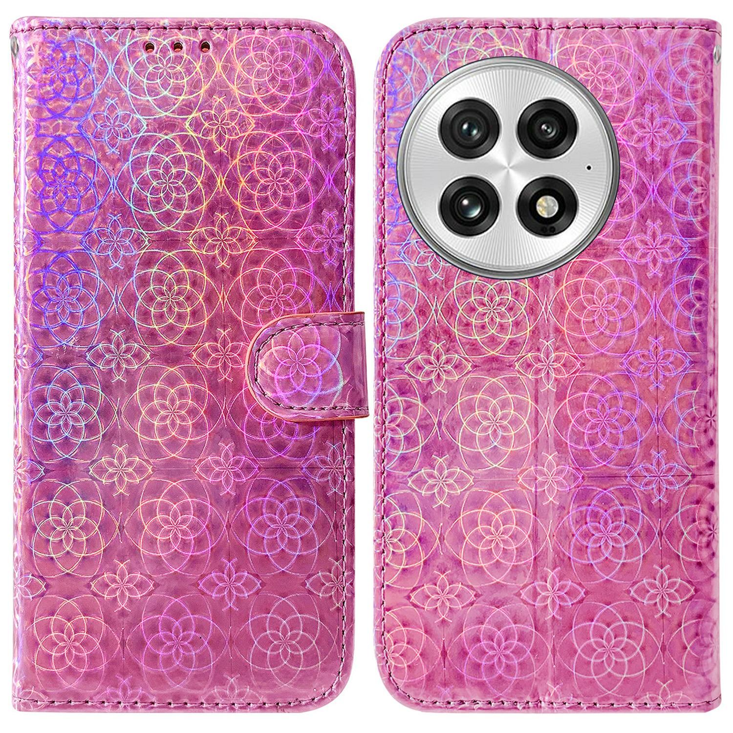 

For OnePlus 13 Stand Case Dazzling Flower Leather Phone Cover Pink