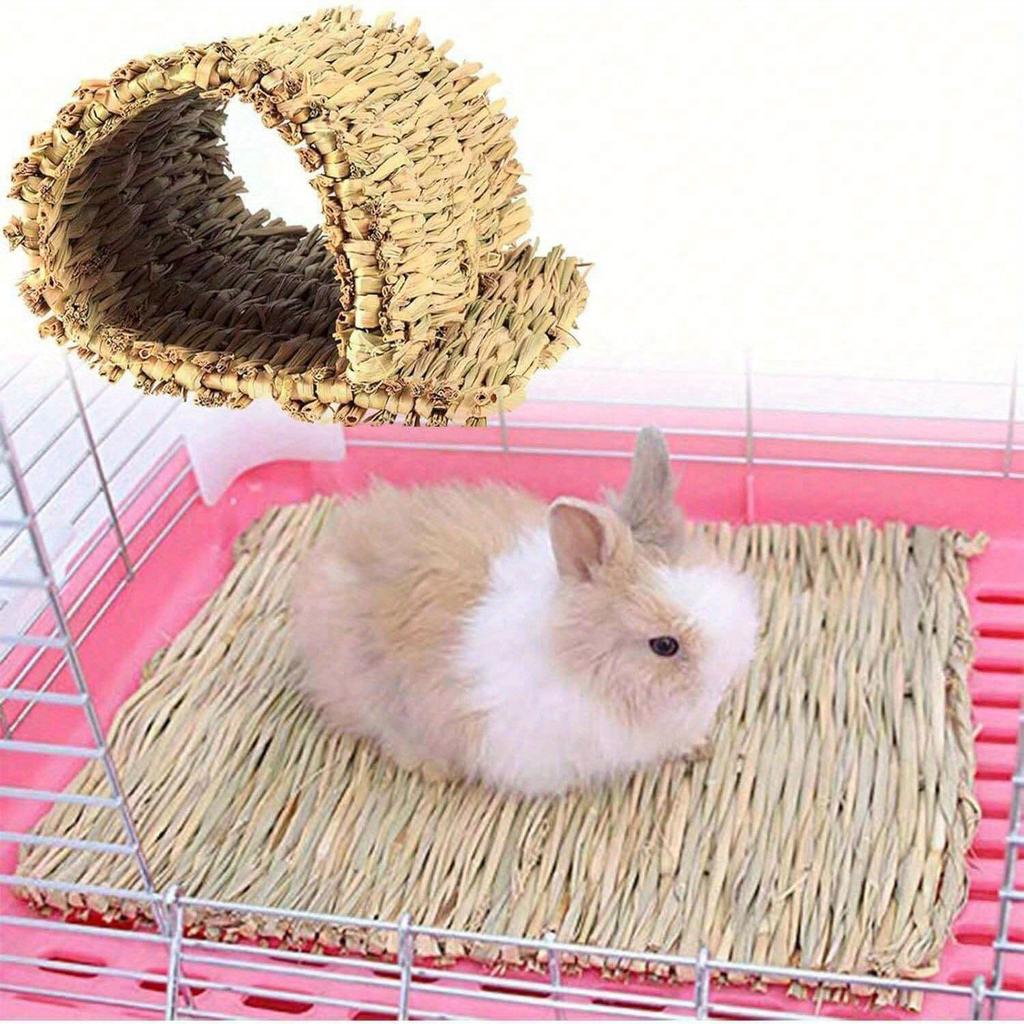 1pc Pet Rabbit/Hamster Woven Grass Mat, Pet Grass Pad, Grass Nest, Straw Woven Pet Bed