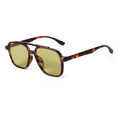 Retro Pilot Square Frame Sunglasses Men Vintage Double Bridge Sun Glasses Women Blue Gradient Lens Shades Eyewear UV Protection