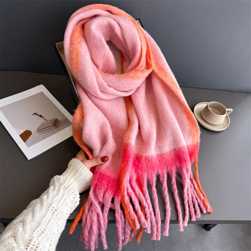 Unisex Farbverlauf Quasten Imitationskaschmir Schal für Herbst & Winter