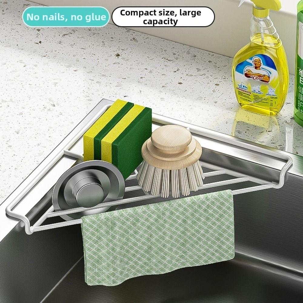 Punch-free Sink Corner Rack Anti-rust Sink Drain Shelf Cleaning Supplies Storage