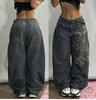 Vintage American High Waist Wide Leg Jeans Women Y2K Print Baggy Denim Pants Streetwear Loose Floor-Length Trousers