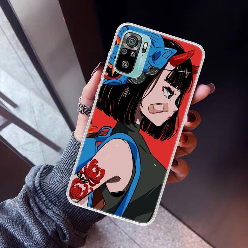 Japanese Style Anime Phone Case For Xiaomi Redmi Note 10 11 12 13 14 15 Pro Plus 11S 12S 14S 11T 11E 10S Soft TPU Back Cover Red