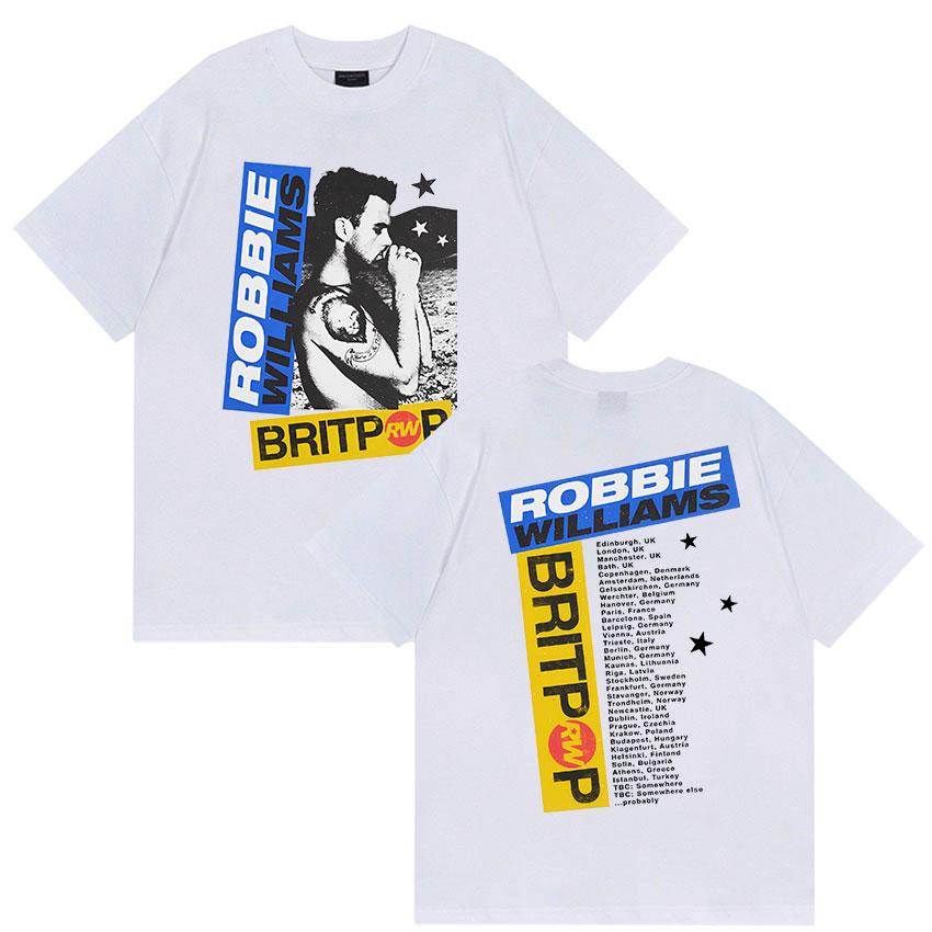 Robbie Williams Rw Album 2025 Merch T-Shirt Herren Hip Hop Rock Gothic Kurzarm T-shirt Unisex Retro Übergroße Baumwoll T-shirts