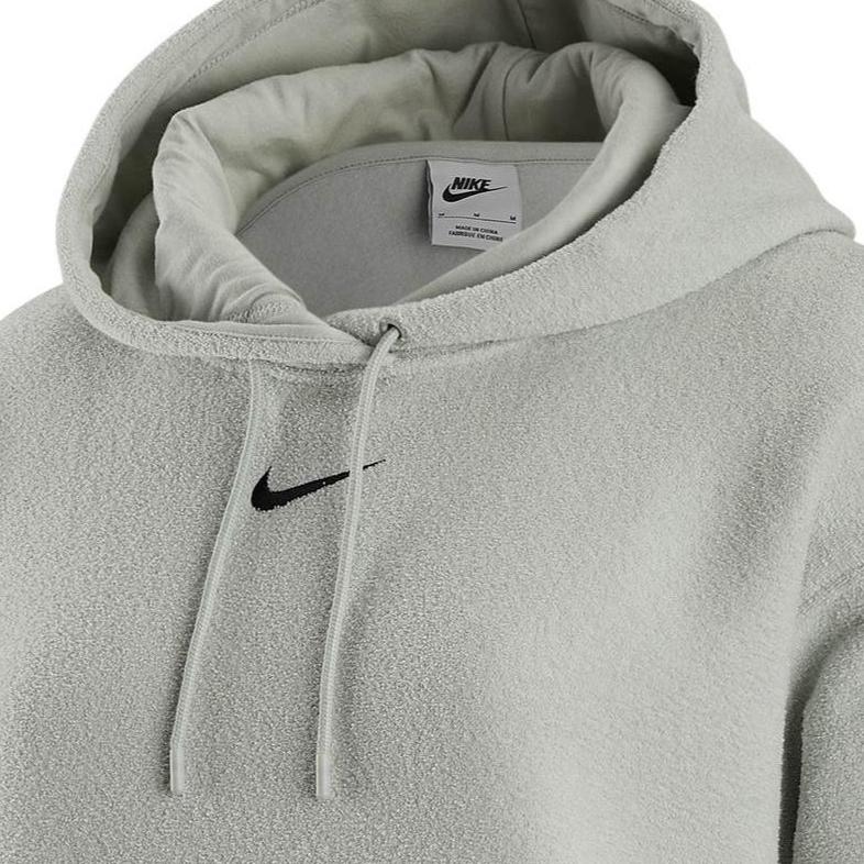 Nike Sportswear Essentials Logo Embroidered Fleece Hoodie Women Tops Gray DV7100-014