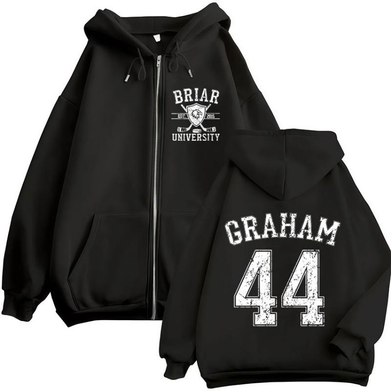 Off Campus Garrett Graham 44 Briar University Hockey Reißverschluss Kapuzenpullover Herren Damen Freizeitmode Kapuzenpullover mit Reißverschluss Jacken 2XL black