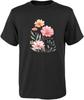 Floral Bouquet Watercolor Print Black T-shirt