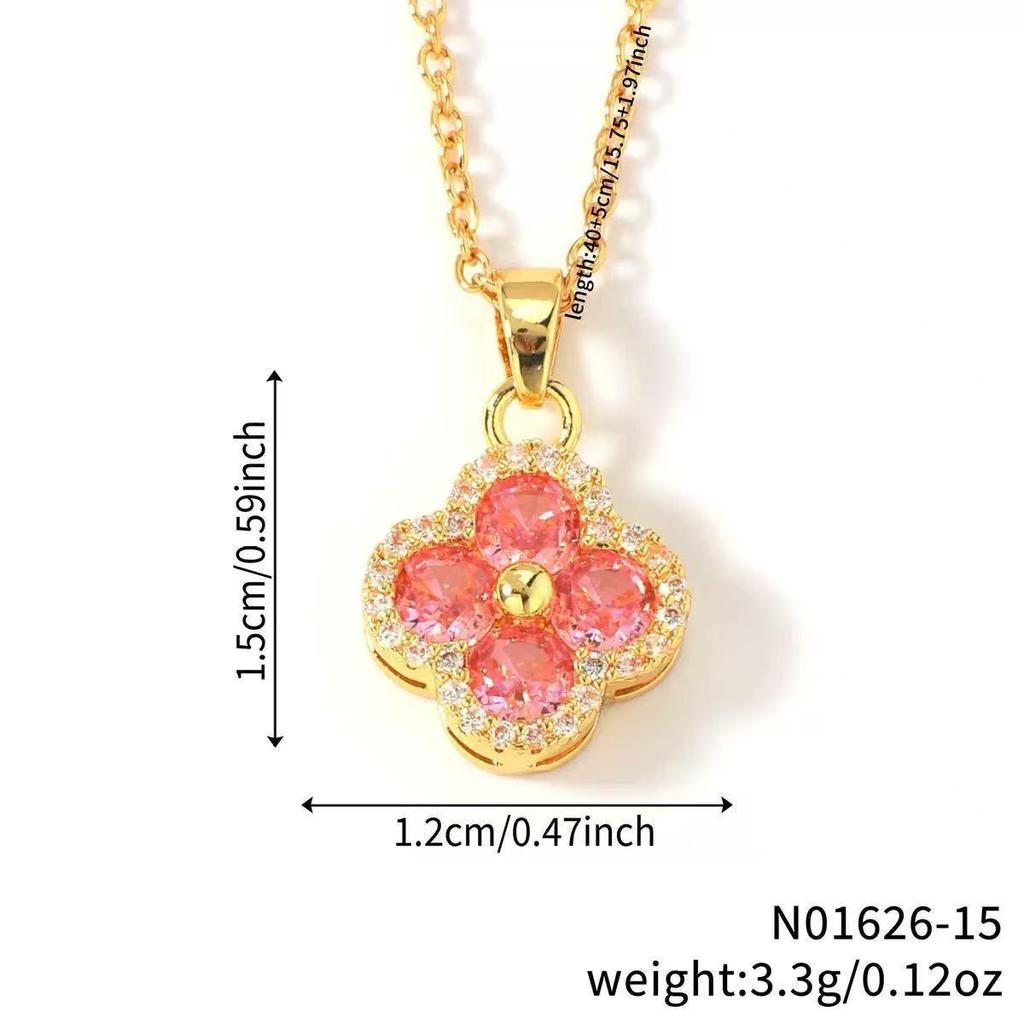 Copper & Titanium Steel Four-Leaf Clover Agate Clavicle Necklace – Fashionable, Versatile, High-End Design