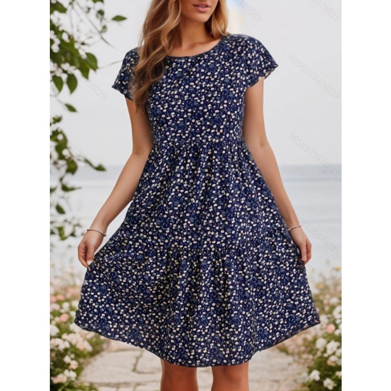 

IHUASU Fashion Summer Spring Short Sleeve O-Neck Casual Dresses S синий