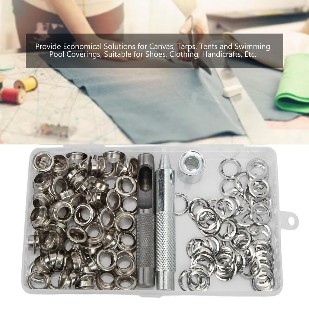 100 Sets Grommets Silver Color Wear Resistant   Production Robust Structure Grommet Tool for Clothing Shoes