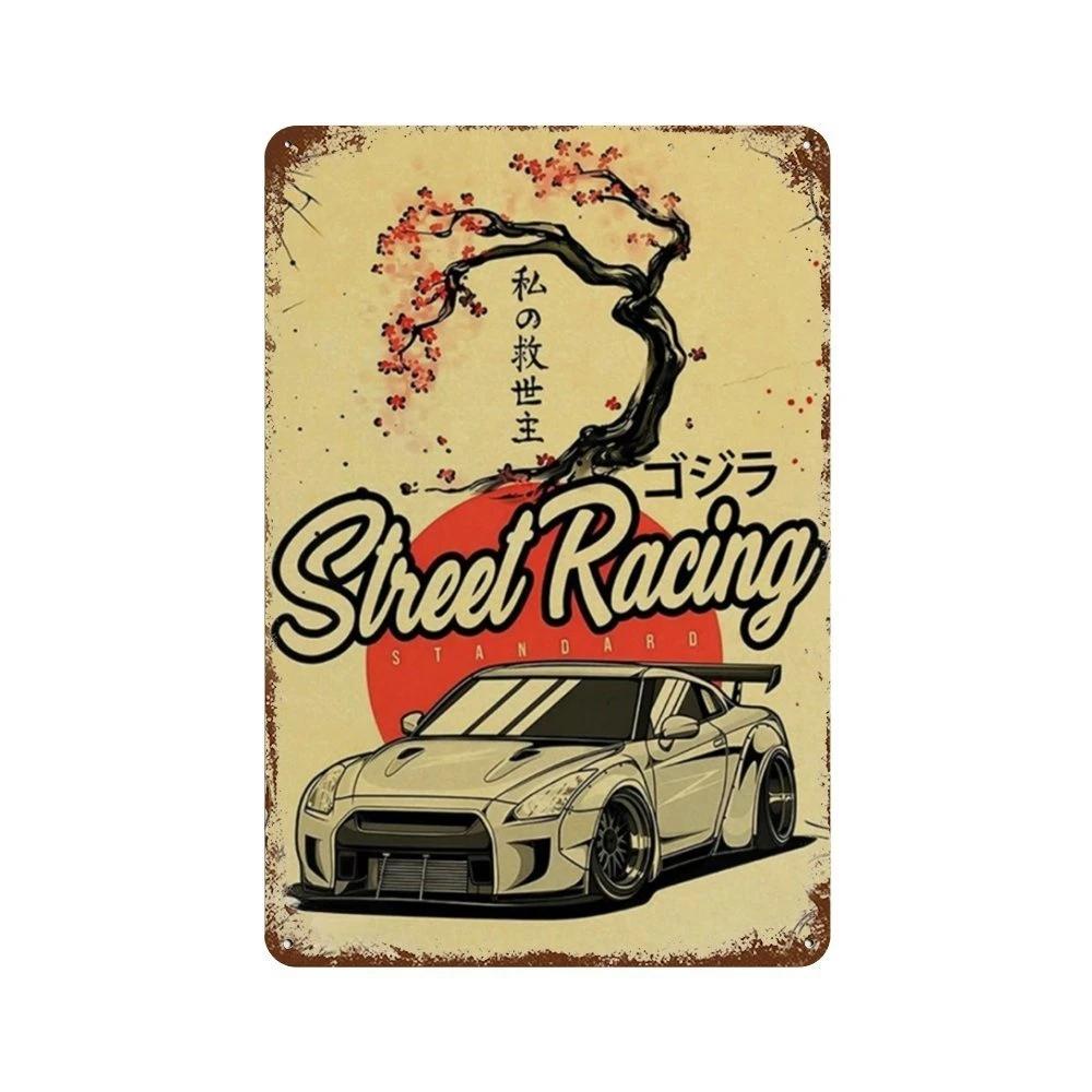 Auto Giapponesi d'Epoca Samurai Poster Latta Metallo Cartello Targhetta Giappone Corse Casa Club Jdm Auto Gtr Anime Luna Decorazione Murale Estetica