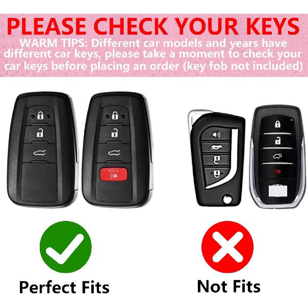 Key Fob Cover with Diamond Keychain for Toyota Car Key Shell Compatible with 2018-2024 Highlander RAV4 Camry Avalon C-HR Corolla GT86 Full Cover