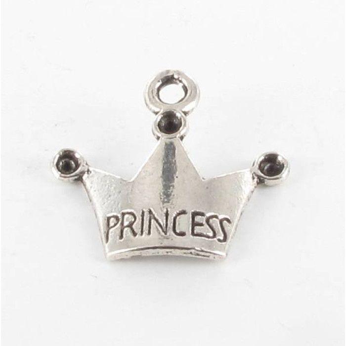 Breloque en métal Couronne Argenté (lot de 10)