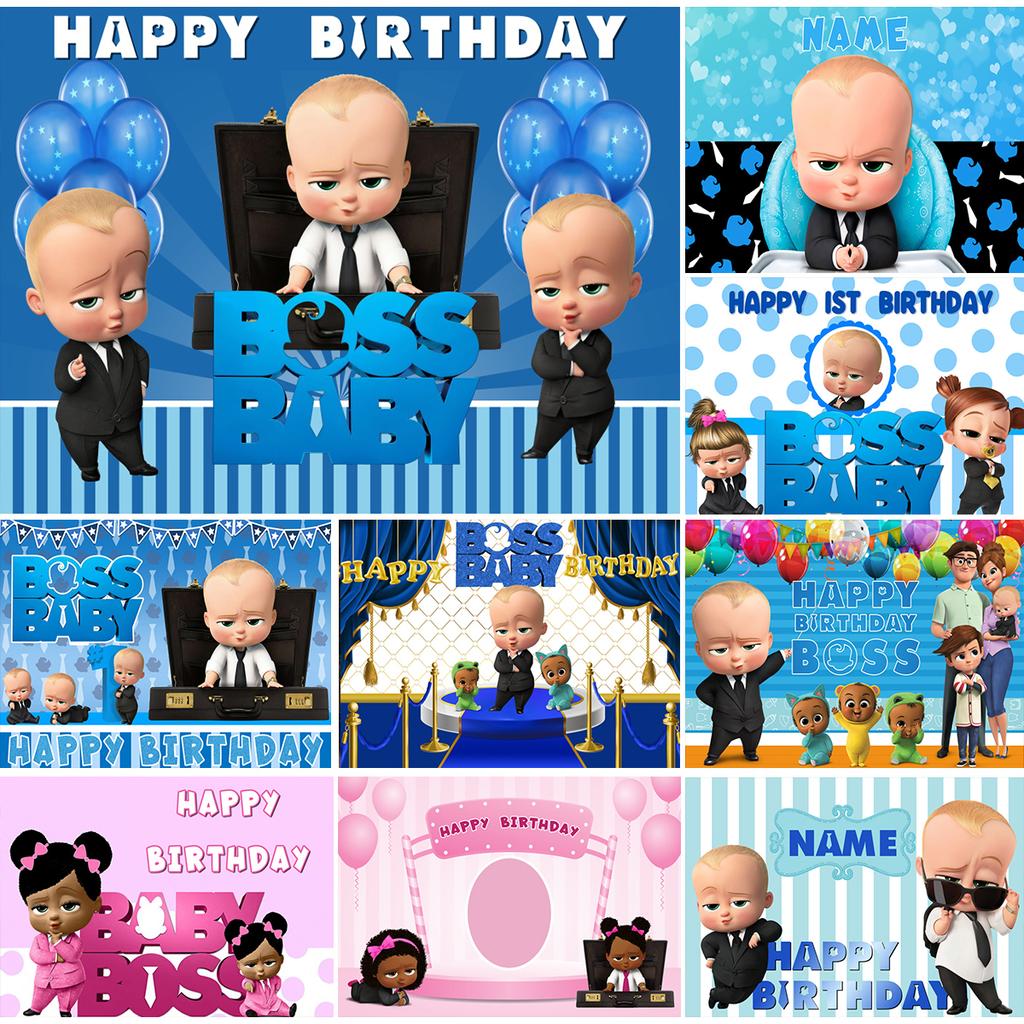 Boss Baby Thema Achtergrond Meisje Jongen Verjaardagsfeest Kinderkamer Decoratie Fotografie Achtergrond Gepersonaliseerd Naam Poster Banner