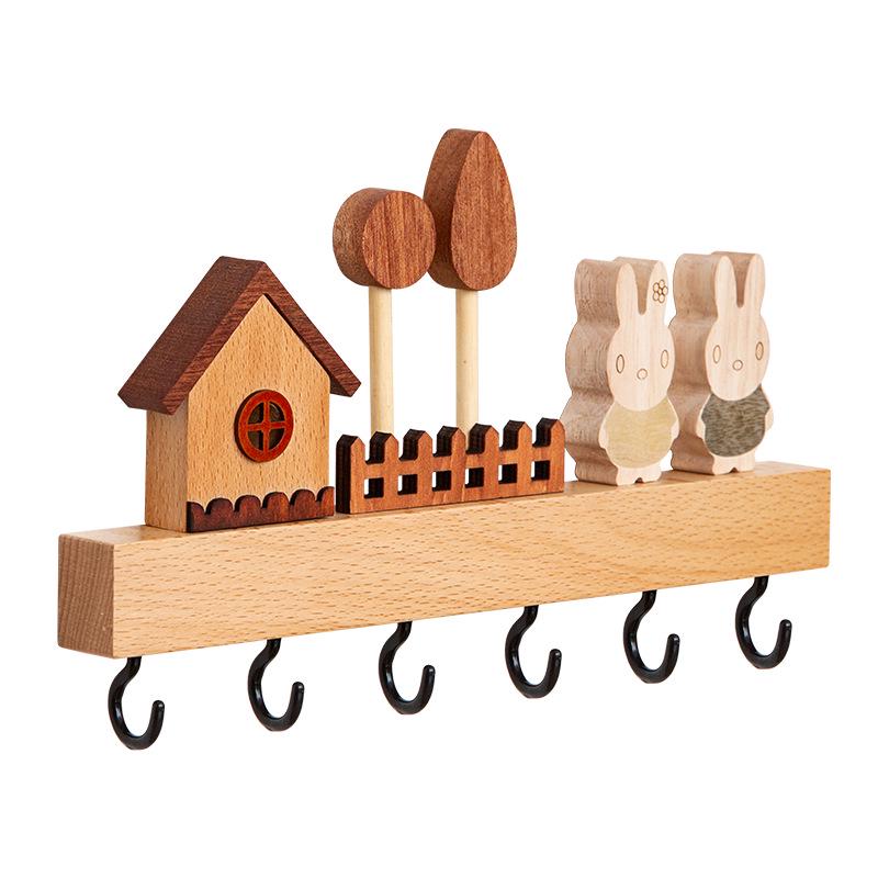 Nordic No-Drill Solid Wood Key Hook for Entryway Wall