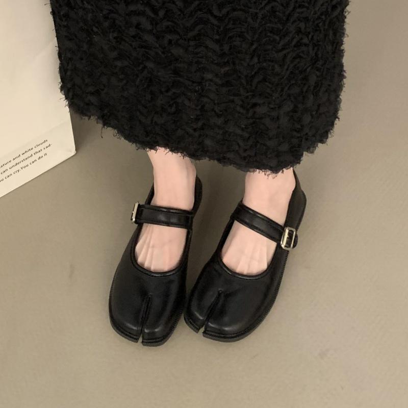 Fashion Bailamos Women Split Toe Shoes Ladies Square Toe Retro Single Shoes Shallow Mouth Flats Mary Jane Sandals Casual Slip On Shoes