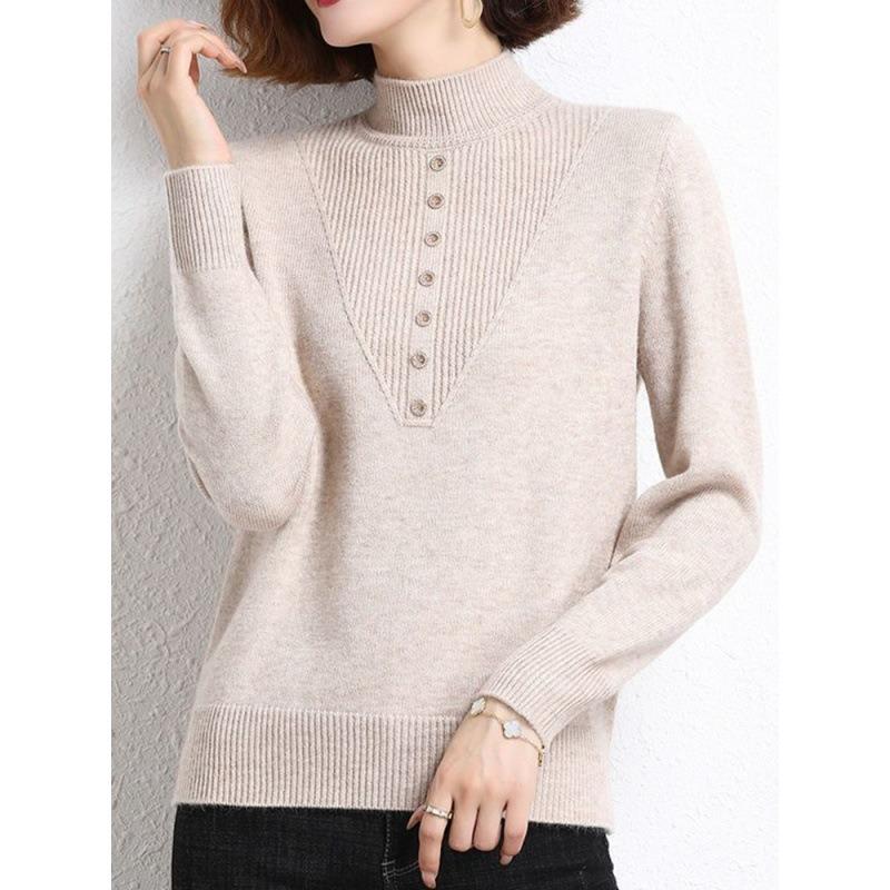 New sweater semi-turtleneck bottoming shirt medium and old women's autumn and winter clothes with knitted warm and thickened inside