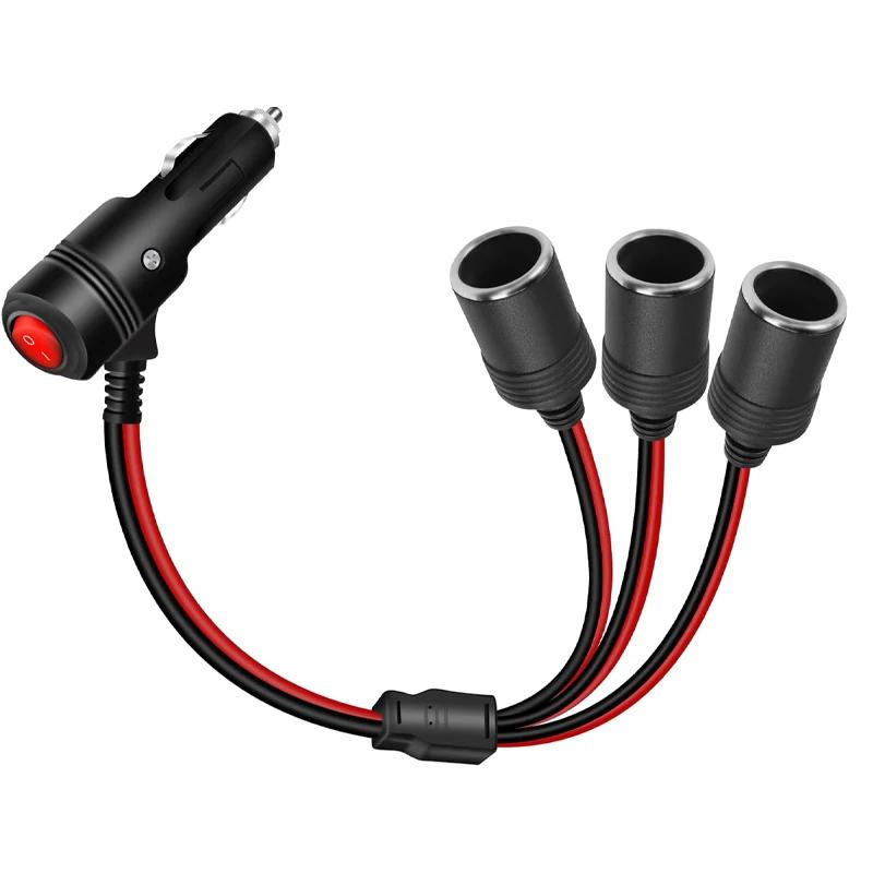 Car Cigarette Lighter Splitter 1 To 3 Car Cigarette Lighter 12V24V Splitter Adapter Cigarette Lighter Extension Cord with Switch