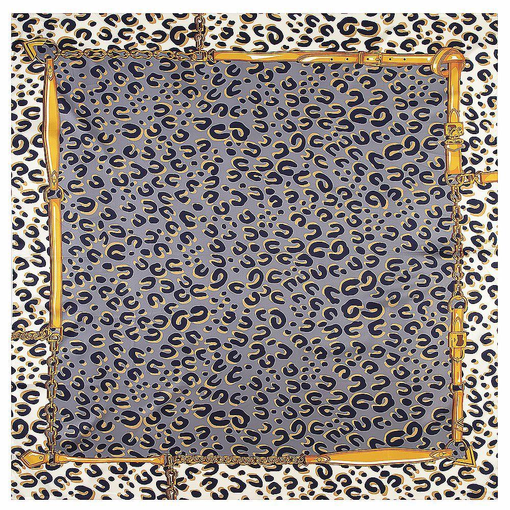 

New 130cm Twill Silk Scarf Classic Leopard Chain Design Women Shawl Bandana Kerchief Female Large Head Square Scarves 130x130cm