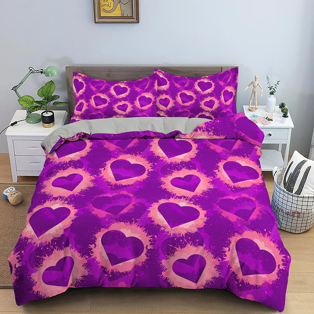 Love Duvet Cover Set Colourful Heart Shaped Comforter Cover King Queen Size With Pillowcase For Boys Girls Polyester Bedding Set