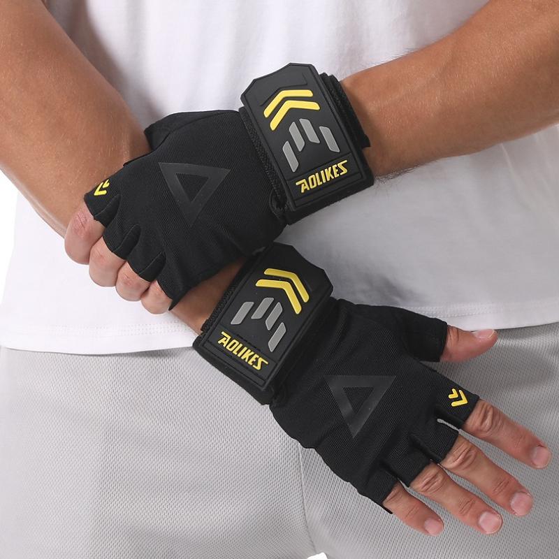 Weightlifting Gloves Wristband Support Breathable Anti-Slip Sports Gym Gloves Bodybuilding Powerlifting Fitness Training