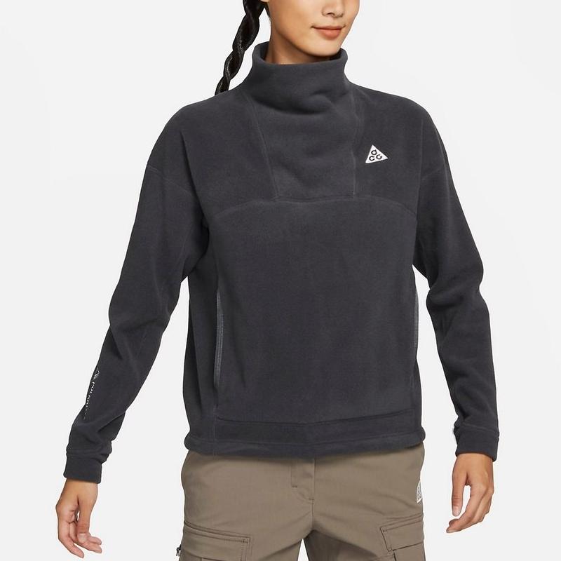 Nike Loose Solid Color High Neck Long Sleeve Sweatshirt Women Tops Dark-Grey DQ5843-060