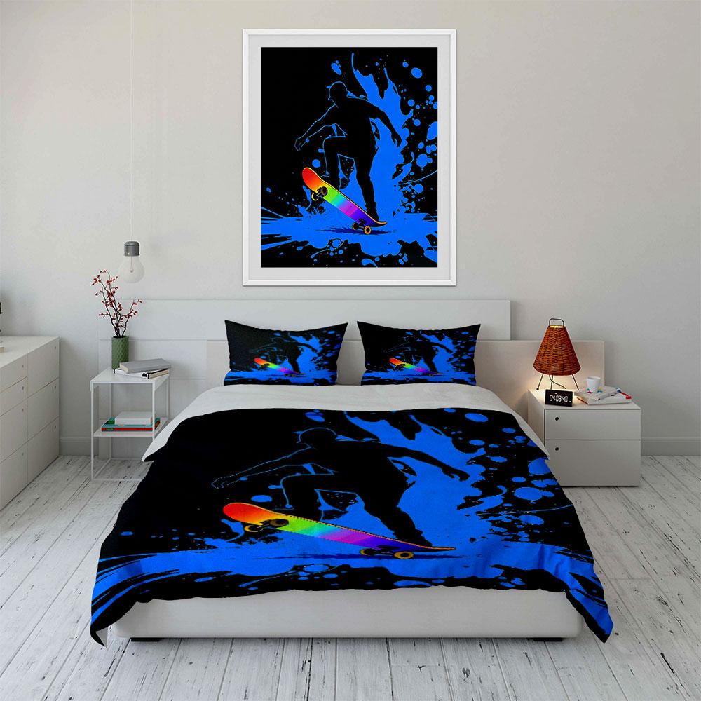 Skateboard Art 3Pc Set Soft Comfortable Duvet Cover Bedding Set Included 1*Duvet Cover & 2*Pillowcases, Gift