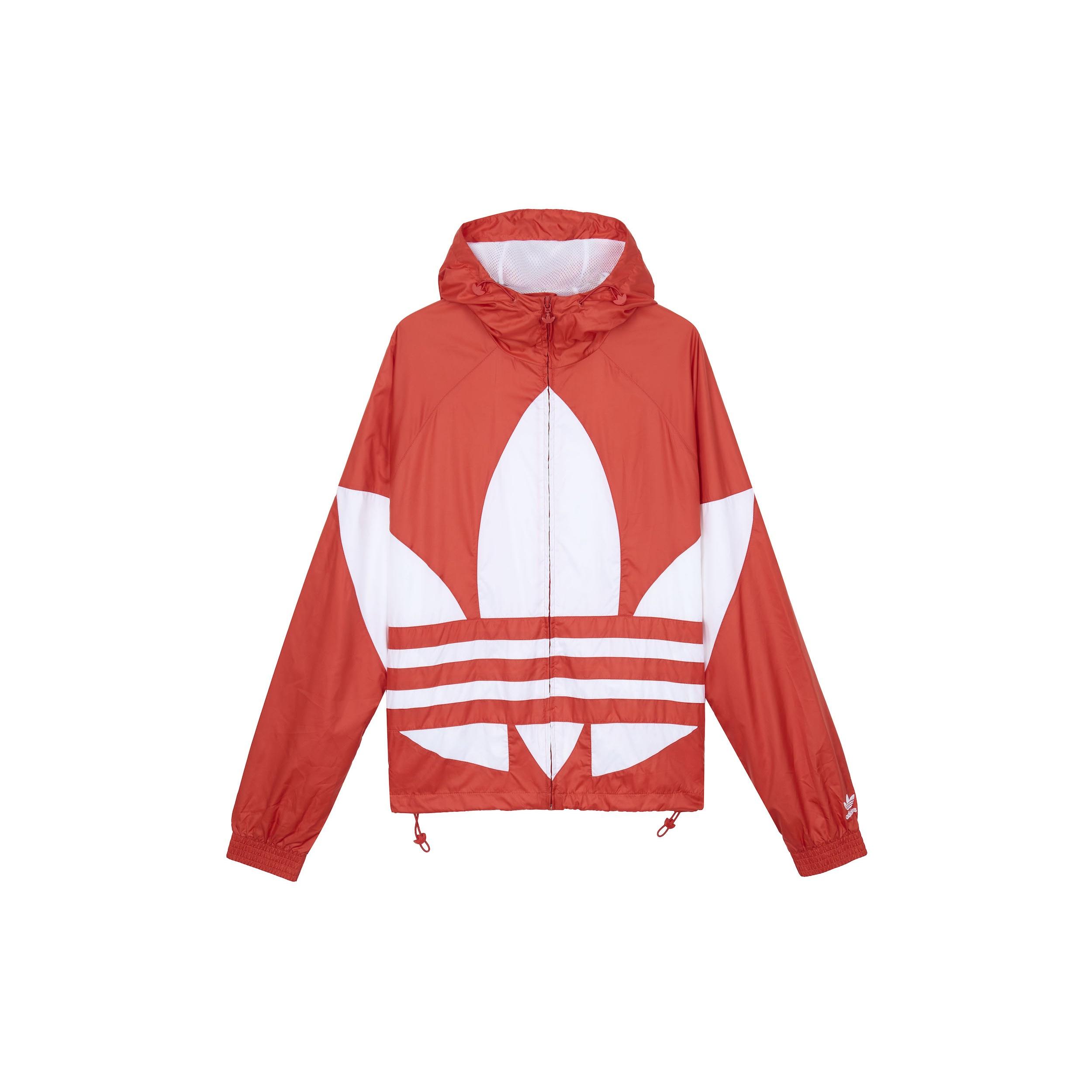 adidas originals Big trefoil Stripe Large Logo hooded Casual Jacket Red Men s FM7076 S