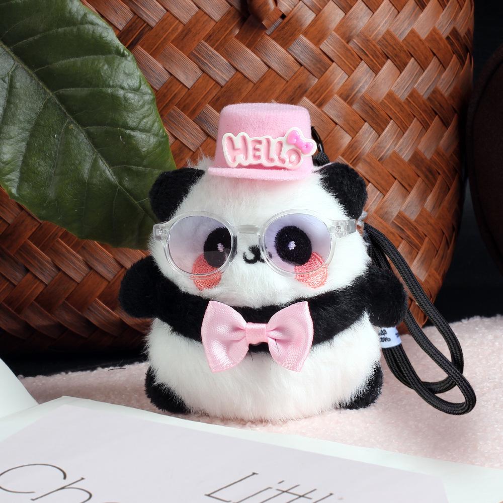 Cute Panda Plush Keychain Ornament - Cartoon Bag Doll Pendant with Rose Decoration
