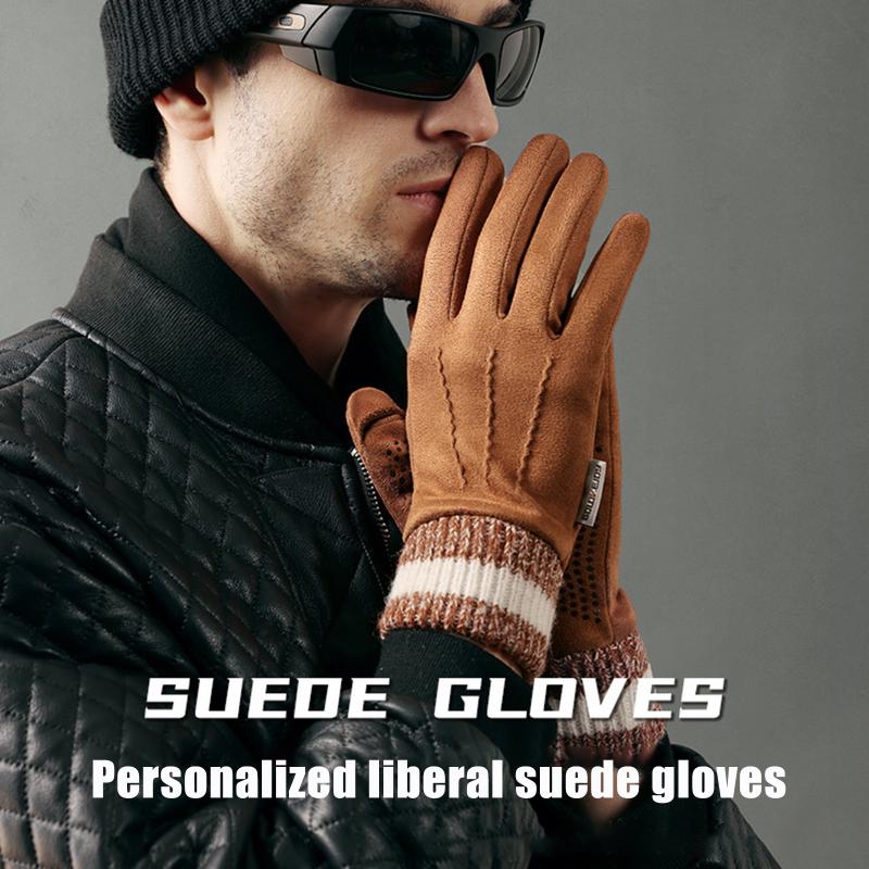 Winter Suede Gloves Outdoor Cycling Windproof Flip-Finger Touch Screen Gloves Men Winter Thickened Driving Gloves For Men Gifts