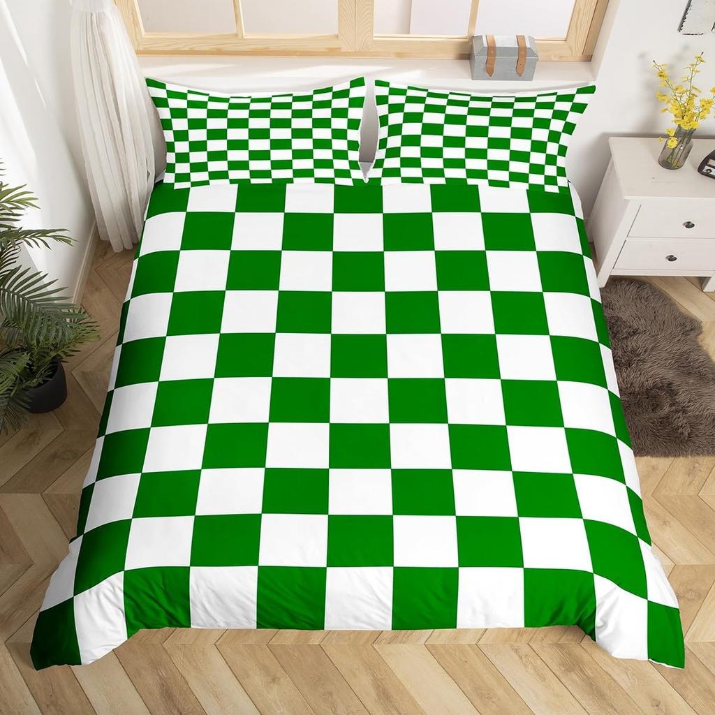 Geometric Abstract Duvet Cover Full King Checkered Bedding Set Aesthetic Checkerboard Plaid Comforter Cover for Boys Girls Teen