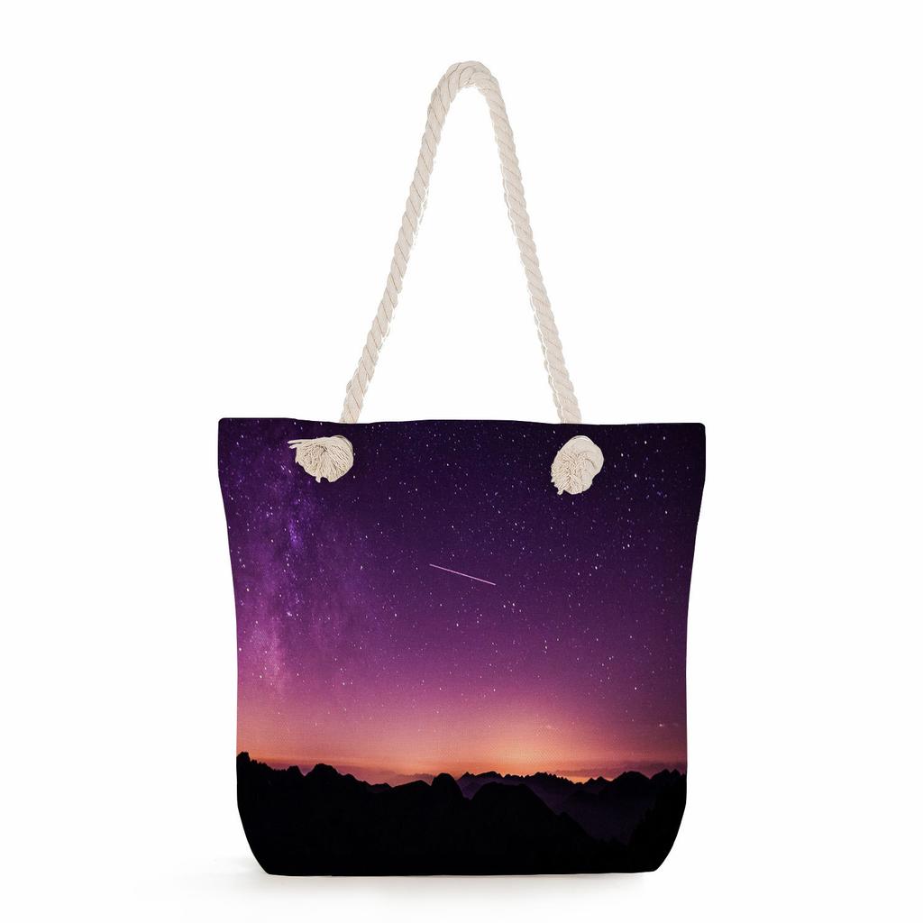 Starry sky print thick rope single-shoulder beach bag 7285 CLE