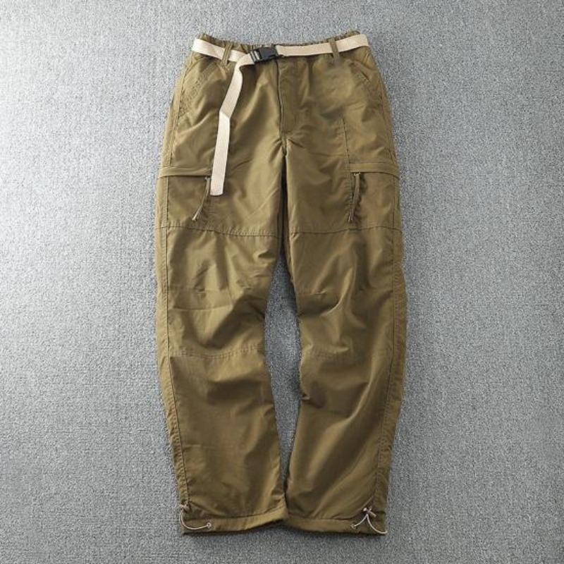 Yousheng Men Thick Cargo Pants Fleece Lined Casual Trousers Multi Pocket Straight Leg Autumn Winter Pants for Daily Outings Street Wear