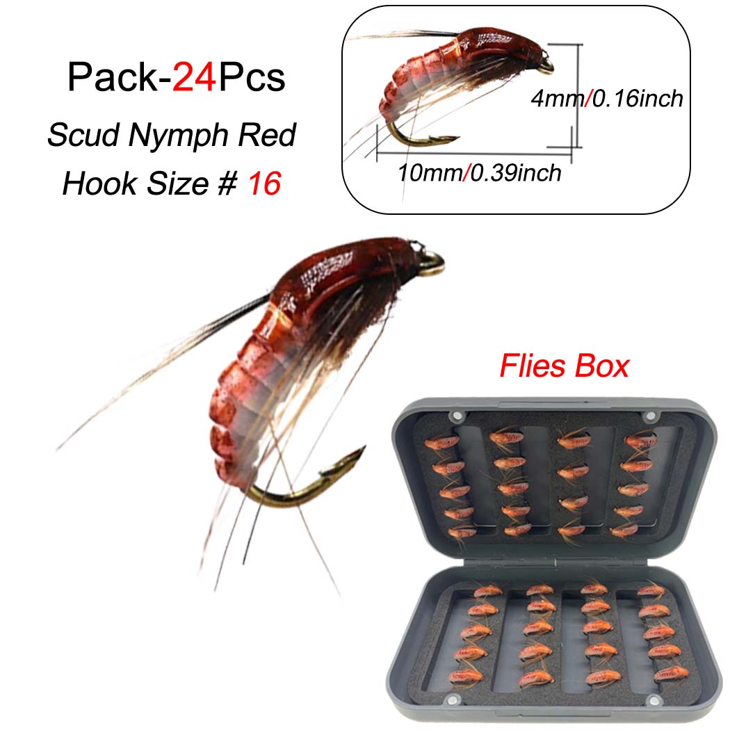 

24 шт./кор., приманка для насекомых, реалистичная приманка-нимфа Scud Fly для ловли форели, искусственная приманка для насекомых, приманка Scud-Worm, реалистичная приманка, изысканное перо 24Pcs-Size 16