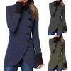 Stand Collar Solid Color Women Coat Long Sleeve Irregular Hem Single Breasted Long Jacket Outerwear
