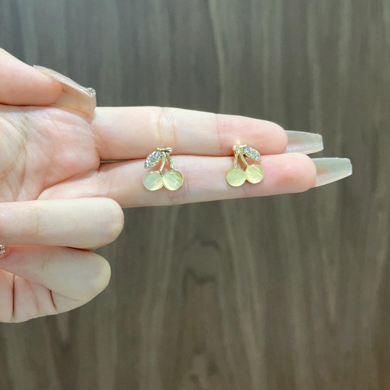 Ol Style Earrings Sales Cat s Eye Stone Cherry Design Sense Earrings Fashion New Versatile Style Earrings Women s Birthday Gift