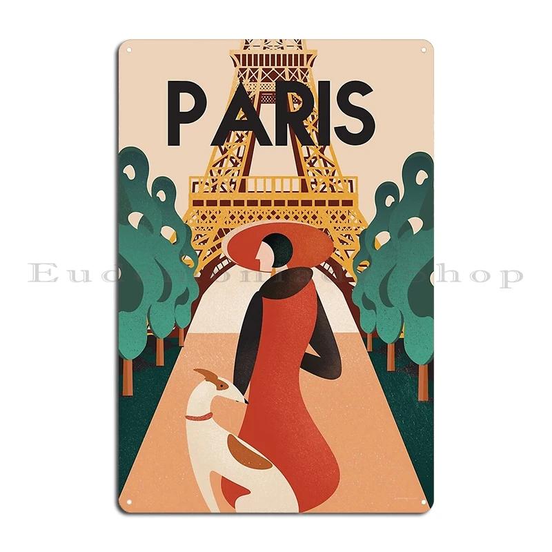 Retro Vintage Paris Poster with Eiffel Tower Parisian Elegance Metal Plaque Club Wall Decor Pub Designing Tin Sign Poster