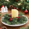 Seasonal Home Table Accent Christmas Candlestick Wreath, Red Poinsettia Pine Needle Candle Ring Decorative Base Wreath with Berries, Tabletop