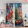 Set Of 2 Flat Printing Fashionable Christmas Curtains Village Train Scene Digital Printed Polyester Drapes Spring Use Curtain