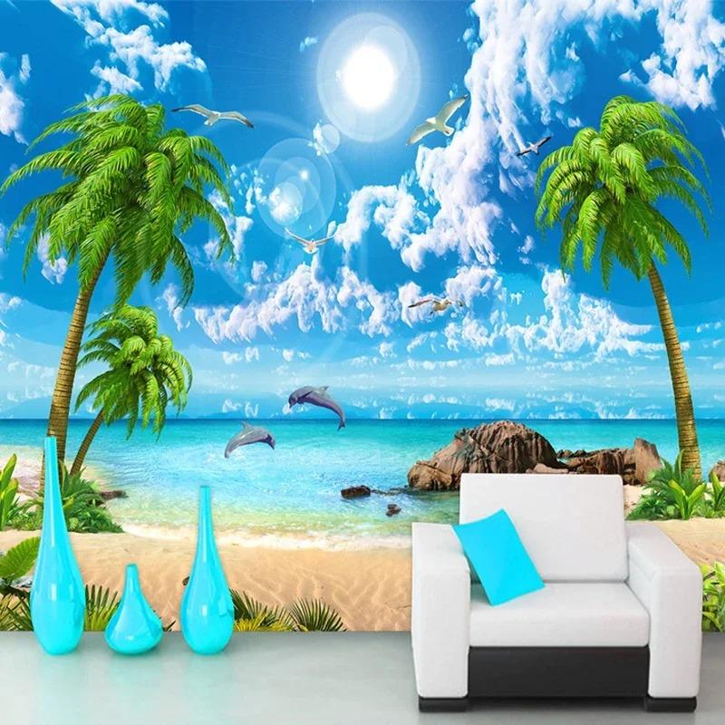 Tapeta 3d Krásná Palm Beach Přímořská krajina Fototapety Obývací pokoj TV Pohovka Ložnice Fototapeta