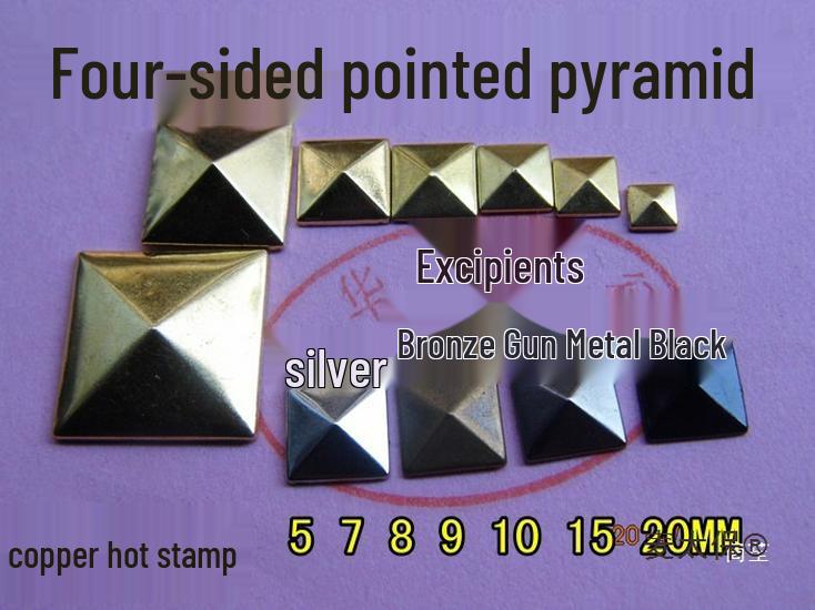 Square Pyramid DIY Decoration with Gold Hot-Stamped Lettering, Rivets, Studs, and Rhinestones. 16mm 10 pieces