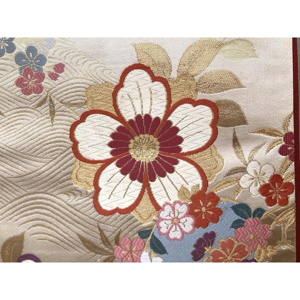 Used SALE [Good Condition] Fukuro Obi 430cm Gold Nishiki Gold Cherry Blossom Flower Pattern Gorgeous Goat Pure Silk