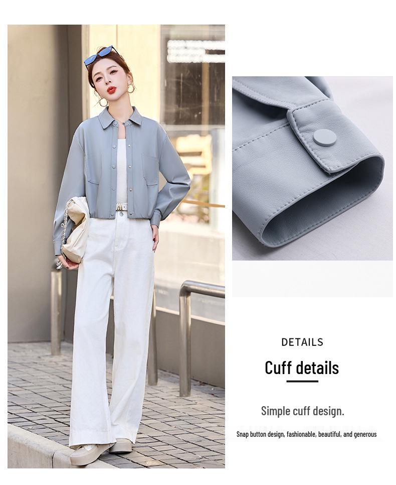 2025 Spring Women's Solid Color Loose Lapel PU Leather Jacket