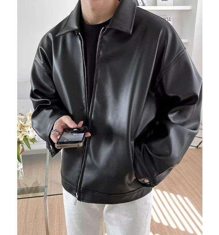 

Men s Retro Motorcycle Leather Jacket - Casual, Trendy, Handsome PU Vest for Spring and Autumn in Black XXXL чорний