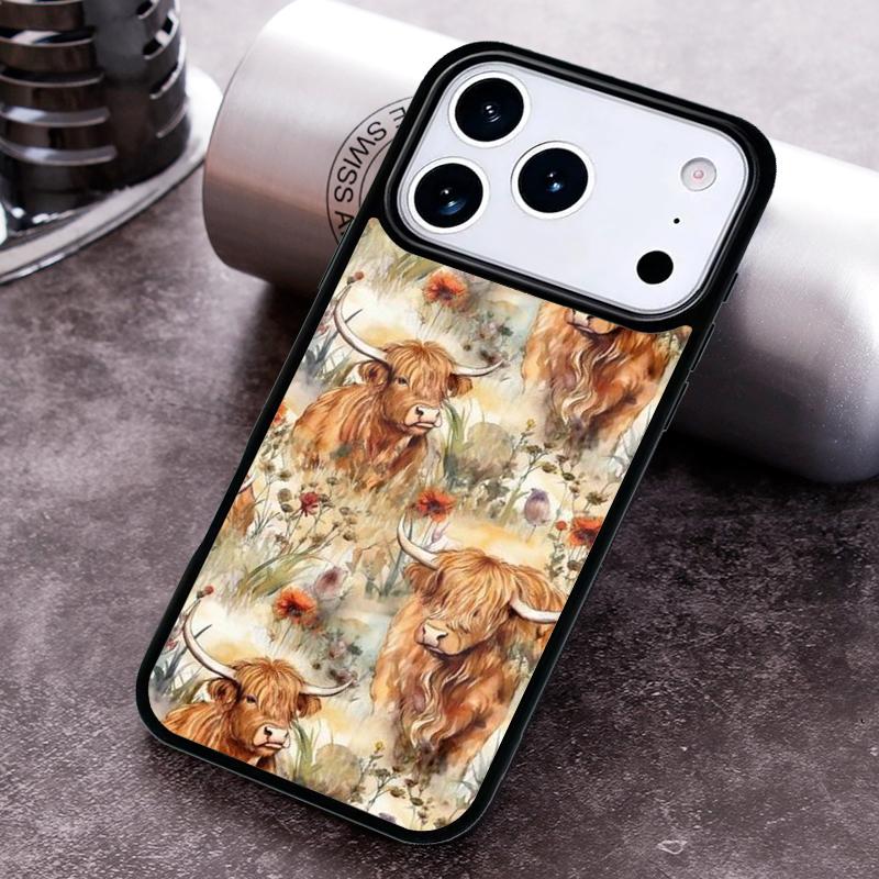 Highland Cow Scottish Art Phone Case for iPhone 17 16 15 Pro Max Air 14 13 12 11 Plus Shockproof Cover