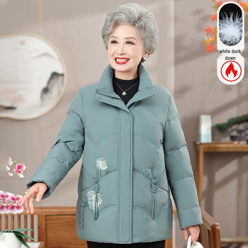

Grandma s Women s Winter White Duck Down Coat - Warm Lapel Jacket for Middle-Aged & Elderly 3XL (115-130 lbs) сірий колір/синій