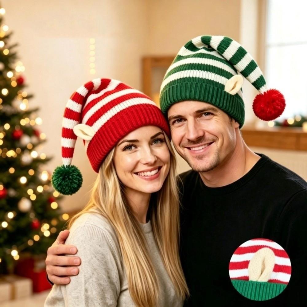 With Elf Ear Xmas Knitted Beanie Soft Warm Christmas Pointed Hat Party Elf Costume Hat Christmas