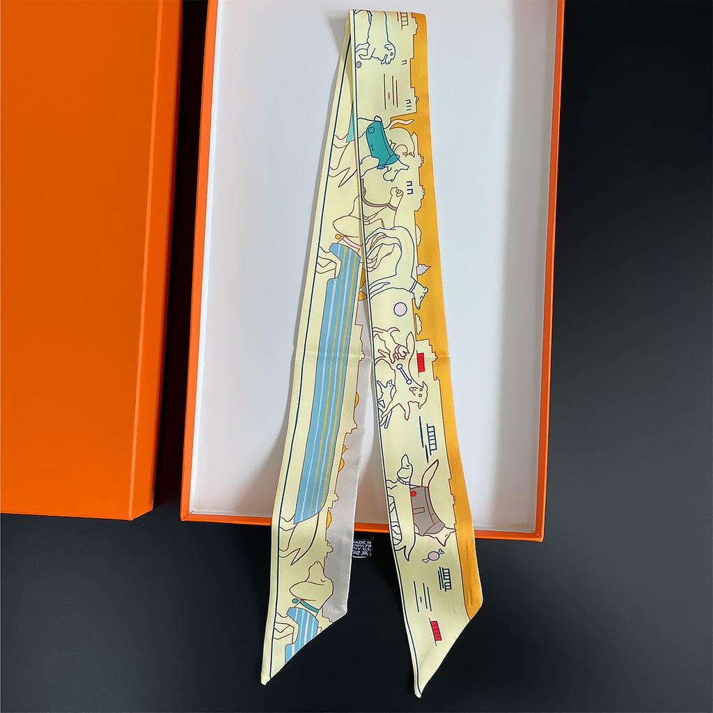 Double Colored Paisley Twill Silk Scarf New Brand Design Luxury Scarf Women Foulard Skinny Bag Scarves Neckerchief Hair Headband