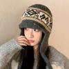 Autumn and Winter Hats, Women's Knitted Wool Hats, Large Brim, Small Face, Ear Protectors, Warm Bald Hats