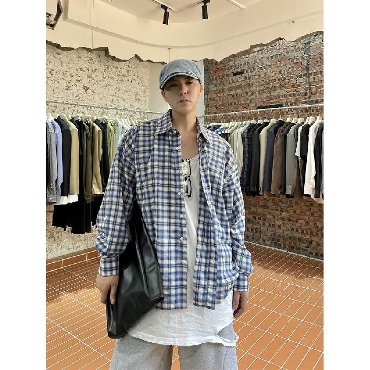 2024 Plaid Long Sleeve Shirt Japanese Hong Kong Style Ins Loose Shirt Boys Summer Trendy Versatile Casual Coat